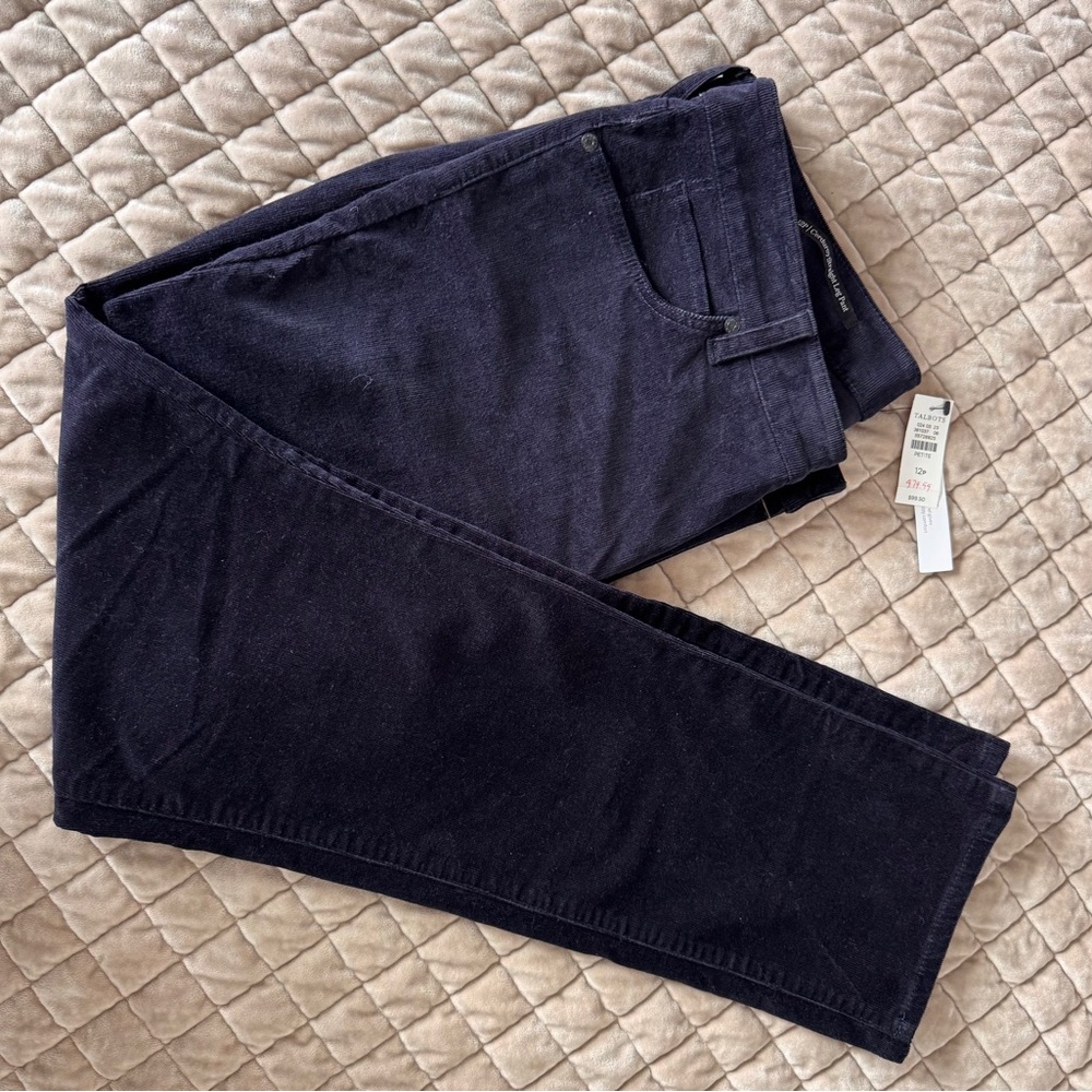 Talbots‎ Navy Corduroy Straight Leg Pants 12P High Rise Preppy Classic